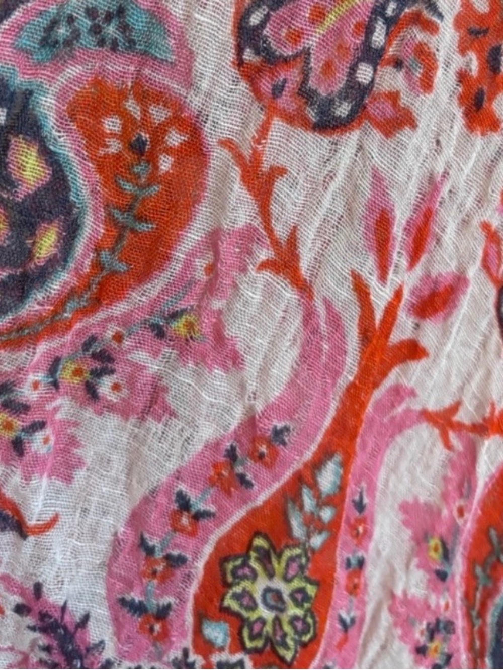 🧡🩷 Spartina 449 One Size Gauze Fringe Kimono Duster Pink Paisley Beach Cover-Up - Picture 7 of 7
